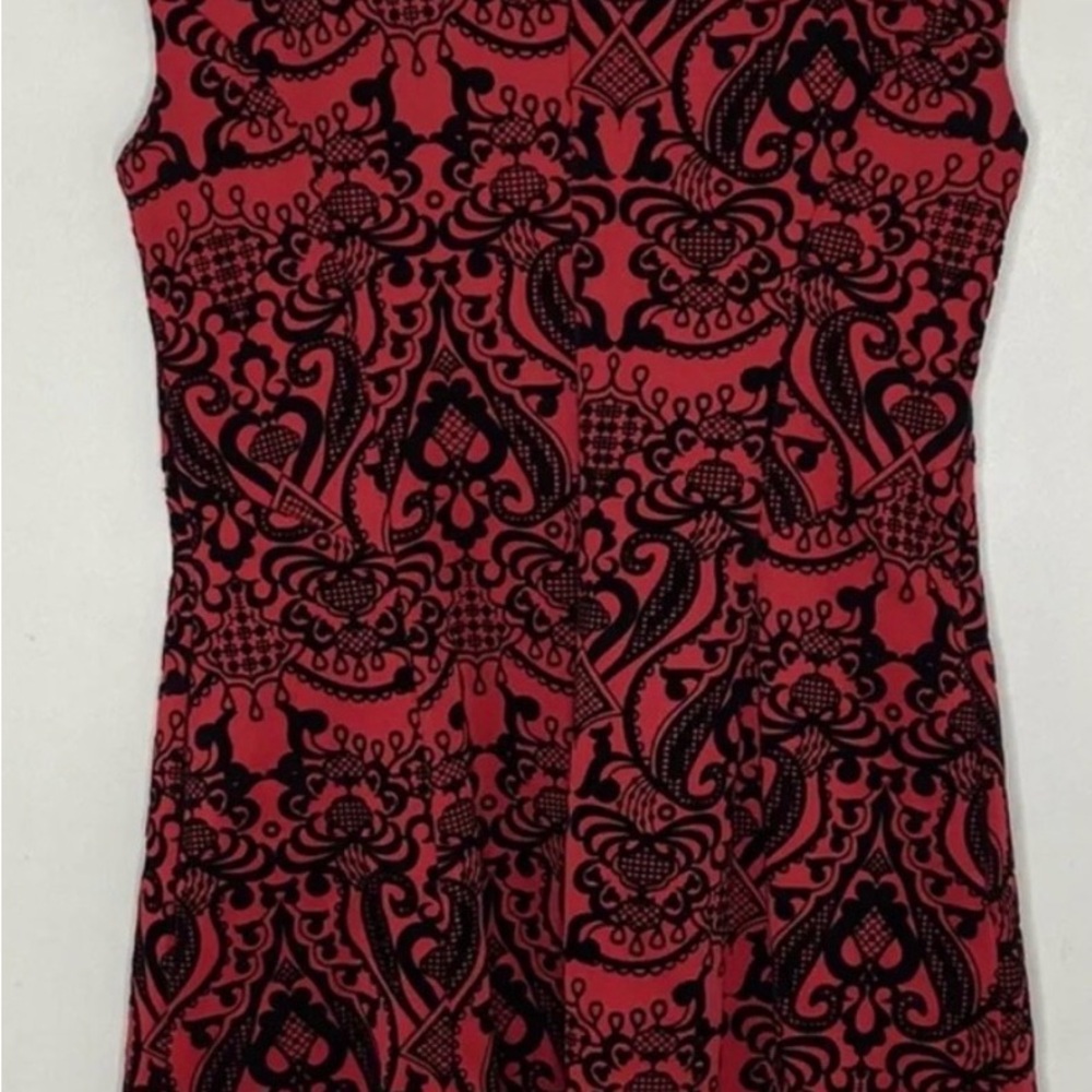 ECI NY Flare Red Velvet and Black Patterned Dress - Picture 2 of 2